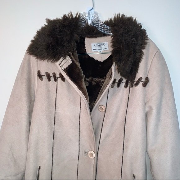 Vintage Penny Lane Coat Novelti 90s Y2K Beige Faux Fur Faux Suede Full Length S - Picture 9 of 9